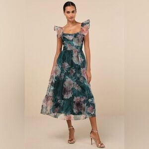 NWT Lulus Green Floral Midi Dress XS